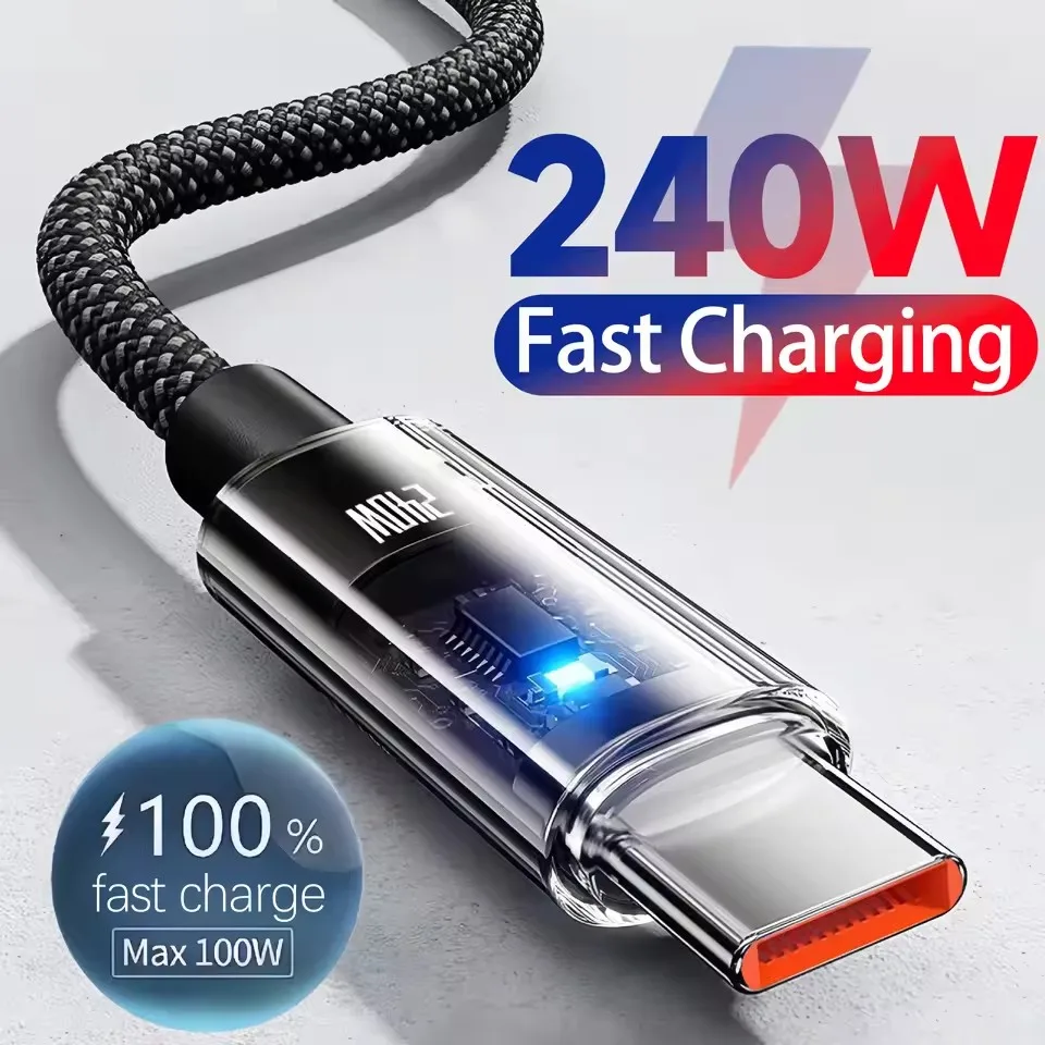240W USB-C cable with LED wattage display