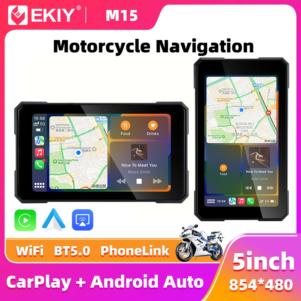 EKIY 5″ Wireless CarPlay Moto Screen