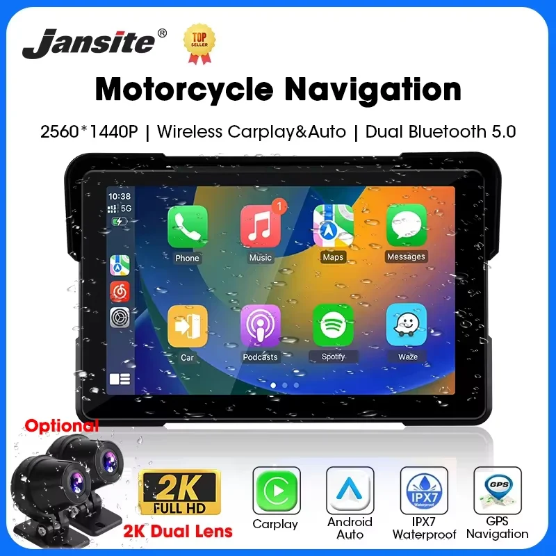 Jansite 5/7 inch Carplay Motorcycle DVR Navigation