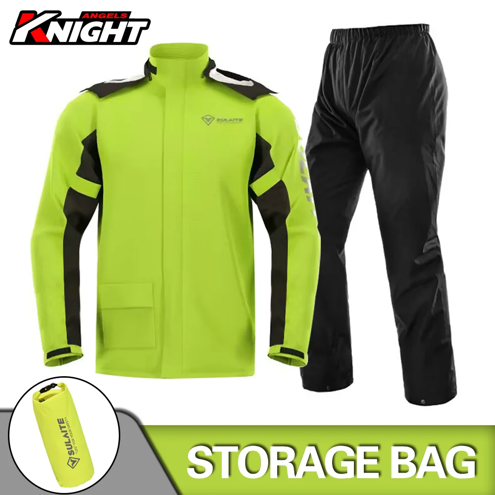 KNIGHT packable motorcycle rain suit, jacket and trousers with storage bag