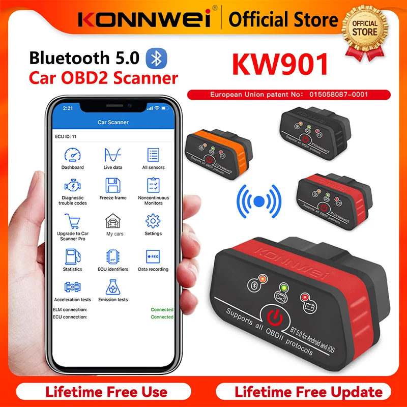 KONNWEI KW901 OBD2 Scanner Bluetooth 5.0