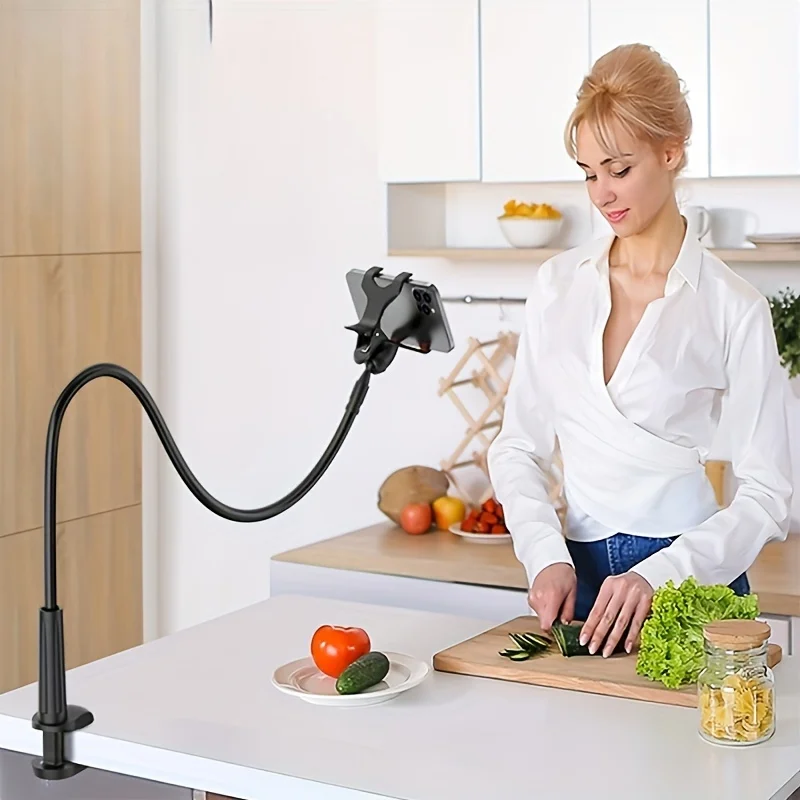 Flexible gooseneck bedside phone holder with long arm