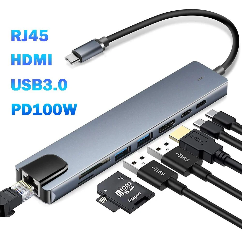 USB-C hub docking station with HDMI and Ethernet