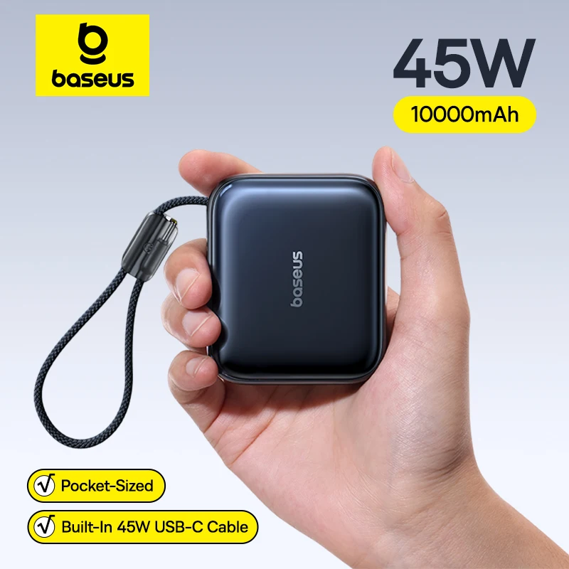 Baseus 45W 10000mAh power bank with built-in USB-C cable