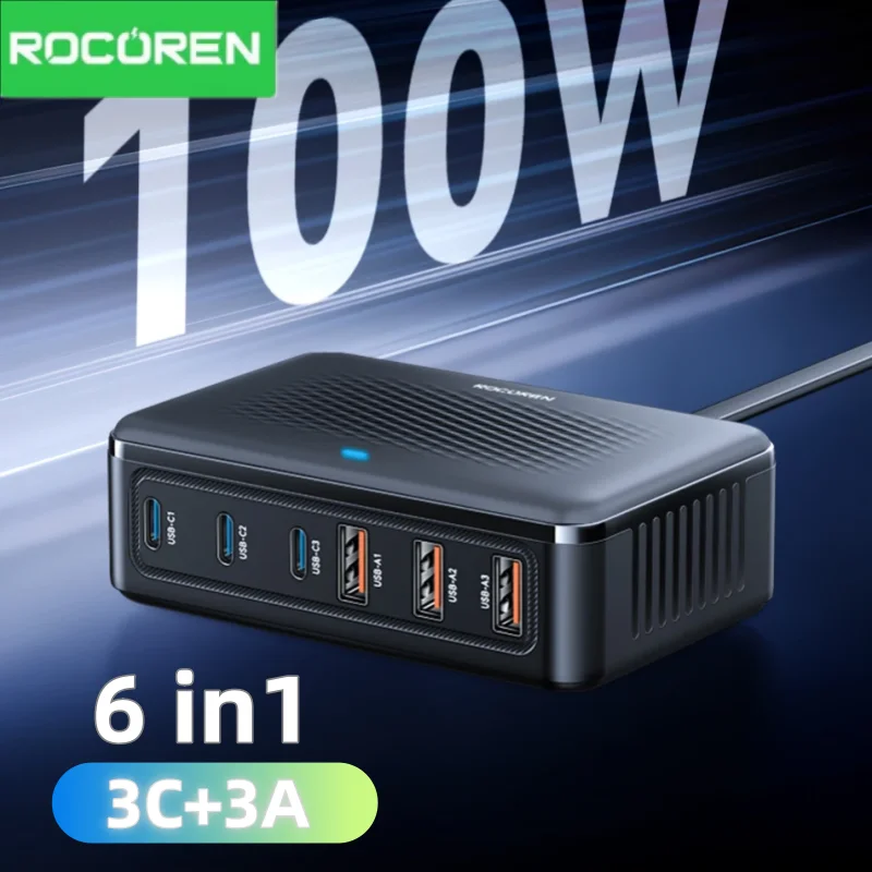 Rocoren 100W 6-port GaN desktop charging station
